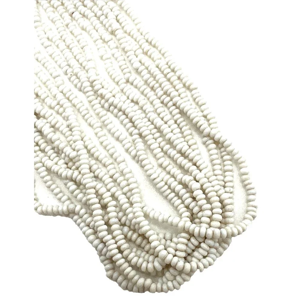 Vintage White Seed Bead Choker Necklace Multi Strand Statement Box Clasp 16
